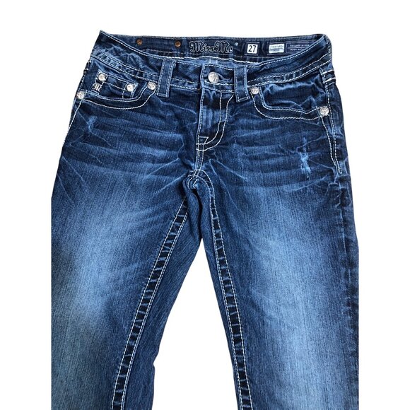 Miss Me Jeans Womens 27 Blue Bootcut Embroidered Cross Back Pockets Rhinestone - Picture 6 of 14